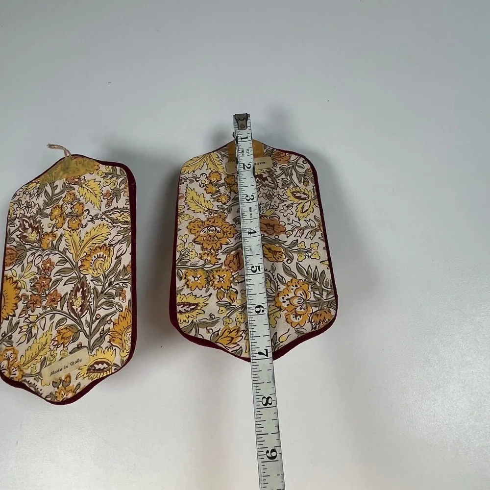 Vintage Ceramic Rose Wall Plaques Burgundy Velvet Italy Floral Pair 7 in x 4 in